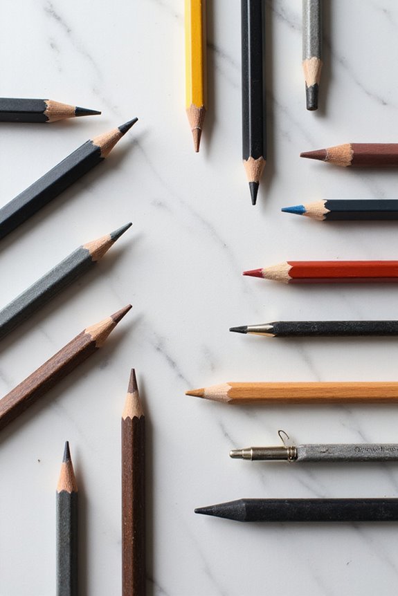 variety of artistic pencils